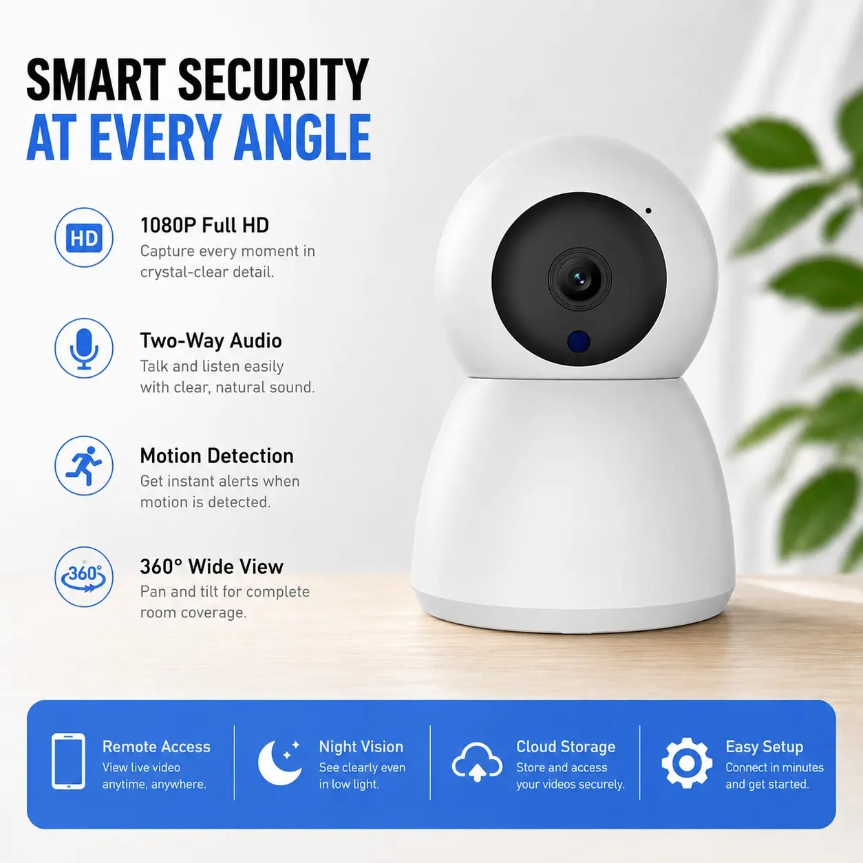 Indoor WiFi Security Camera, 1080P HD, Night Vision, Motion Detection, Two-Way Audio, Ideal for Baby Monitoring, Nursery, Infant, Newborn, Toddlers, Pet Surveillance, Home Safety
