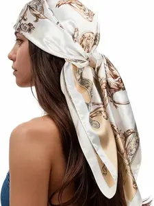 Head Scarf for Women Like Silk Scarf Hair Scarf Printed Square Scarf Bandanas for Women 35 Inches