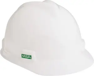MSA Safety ANSI Type I Class E 4-Point Ratchet Hard Hat Size 6-1/2 to 8, Polyethylene, Slotted, White 475358