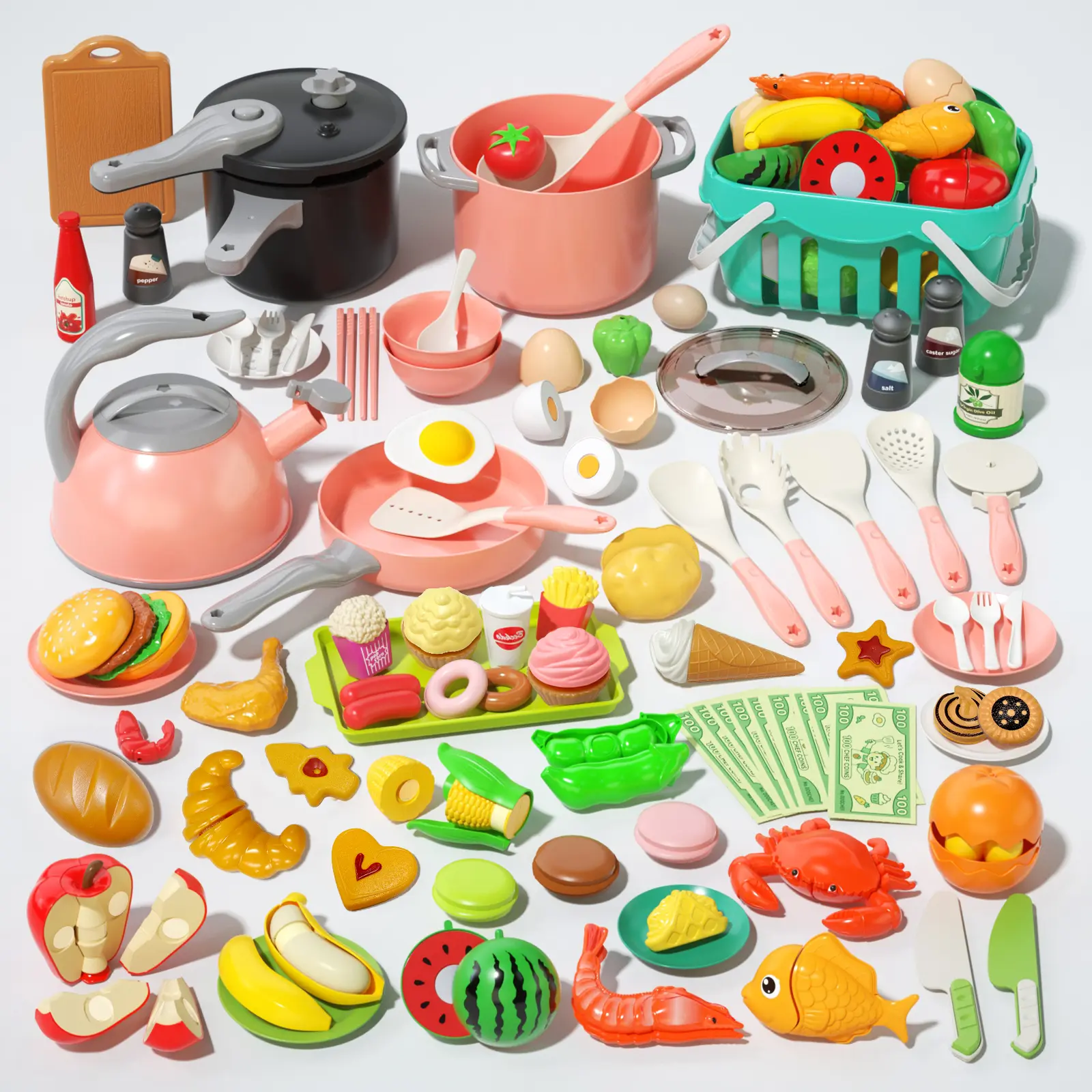 Kitchen Play Set For Kids 48/150PCS Pretend Cooking Utensils Play Food Toys For Girls Boys Halloween Gifts Running Water Toy Preschool Activity Safe Sturdy Material Realistic Cooking Experience, Play Kitchen Accessories, Toddler Gifts