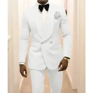Groomsmen White Pattern Groom Tuxedos Shawl Lapel Men Suits 2 Pieces Wedding Best Man ( Jacket+Pants+Tie ) Formal Long Sleeve business casual outfits