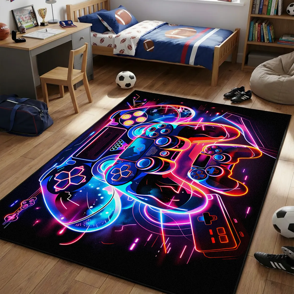 Game console controller pattern rug, Gaming rugs, Video Game Rug, Gaming Area Rug, 1 count living room rug, soft and comfortable non-slip decorative floor mat, suitable for living room, bedroom, gaming room, gift for boys