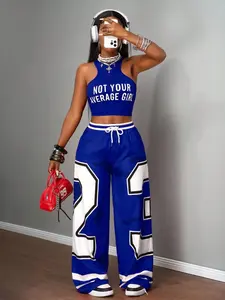 New Summer Casual Sporty Style Round Neck Patchwork 23 Number Slogan Print Short Sleeve T-Shirt + Shorts Women Two-Piece Set Casual Outfit Set