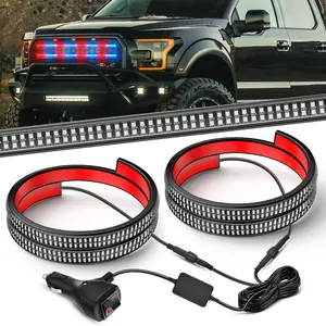 2PCS 24 inch Truck Grille Strobe Lights Strip 384 LED Light Red Blue Flexible Side Flashing Caution Safety Waterproof Lighting Kit for Trucks Tow Plow Construction Vehicles
