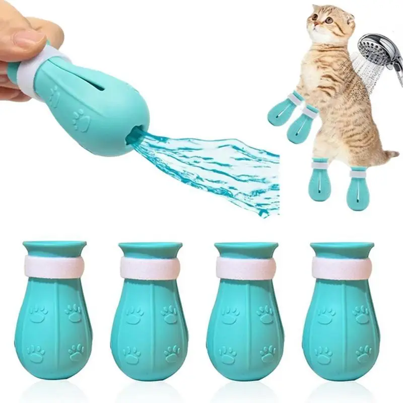 TPE Cat Paw Protectors - Adjustable 4-Piece Set, Gentle Scratch Protection, Silicone-Free Pet Booties for Bath Time, Grooming Supplies (4 Pairs per Box)