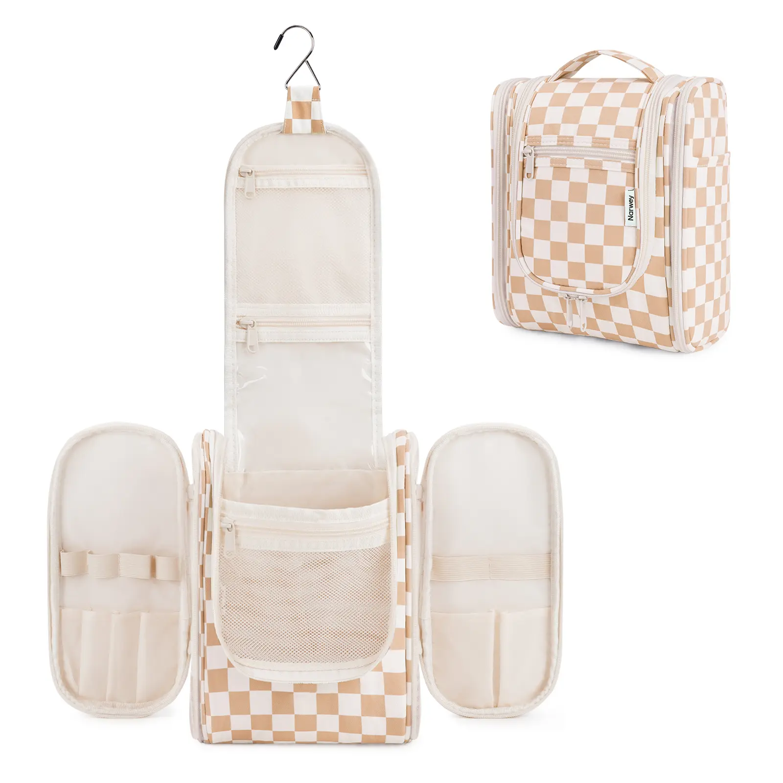 Narwey Hanging Toiletry Bag for Women Travel Makeup Bag Durable Canvas Organizer Toiletries Bag Men for Cosmetics Essentials Accessories