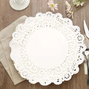 100 Pcs Paper 14" Round Placemats in White - Food Grade Lace Paper Doilies for Dessert Display & Table Decor