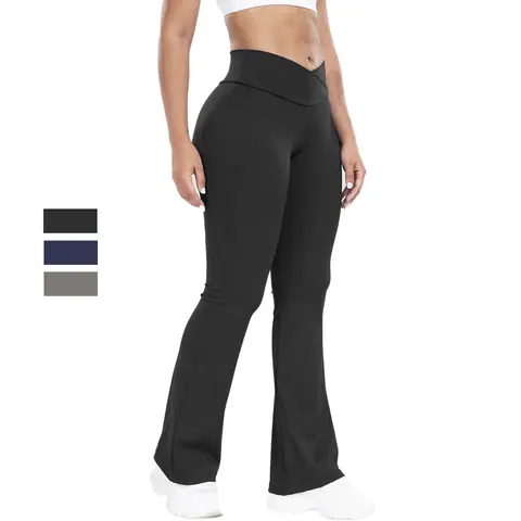 Women's High Waisted Workout Ready Athletic Leggings - Plus Size Solid Body Shaping Flare Bootcut Pants with 4-Way Stretch, Elastic Waist for Yoga, Fitness