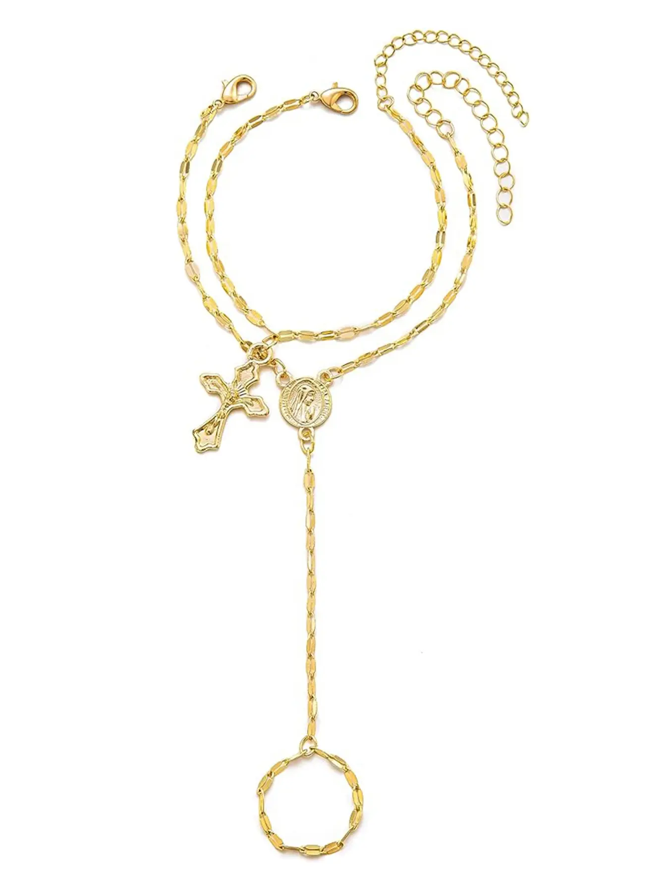 14K Gold Plated Hand Chain Bracelet with Ring, Dainty Cubic Zircon Finger Bracelet, Adjustable Cuff Body Jewelry Gifts for Women, Fashion Wrist Jewelry, Beautiful Bracelets