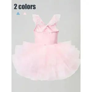 (New)Girls Birthday Party Dress with Ruffle Hem and Bow Design, Elegant Tulle Puff Skirt for Special Occasions, Fitted All-Season, Birthday Clothes(Gift)11