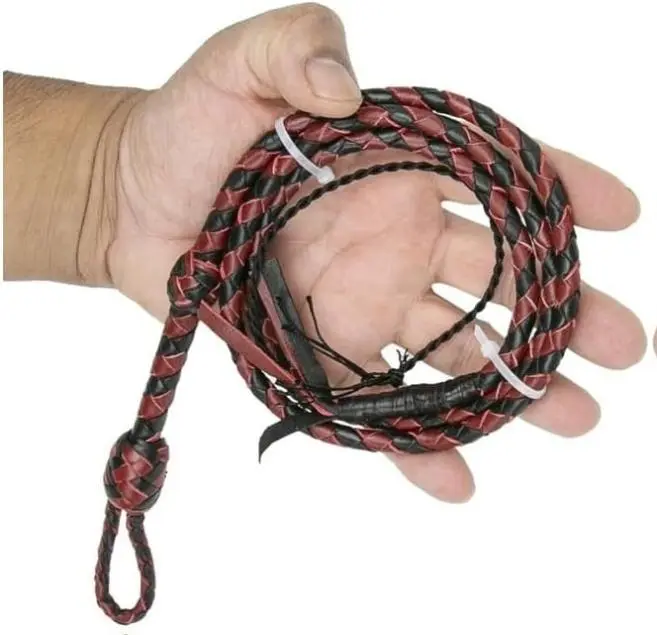 Pocket Mini Whip - Black & Red Leather Leather 6 Plait - 3ft Handmade