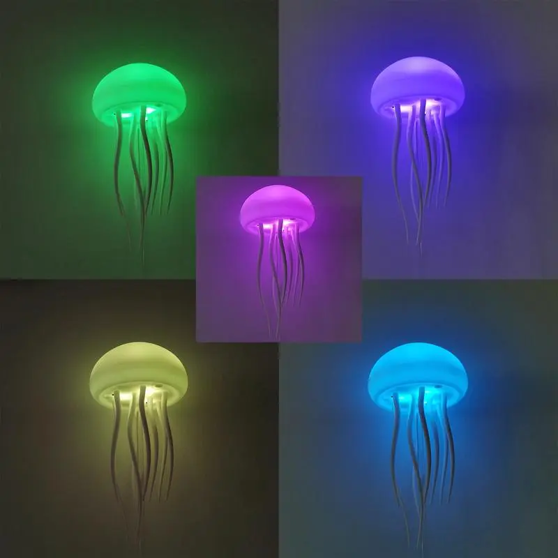 7-Color USB-Powered Smart Jellyfish Shape Floating Tentacle Pendant LED Light, Voice-Controlled ABS Decorative Night Glow Lights for Bedroom