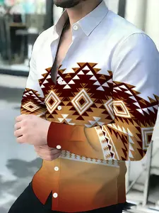 White & Orange Gradient Indian Totem Men's Stylish Shirt