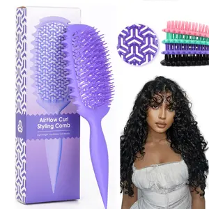 Curl Defining Vented Hair Brush, Airflow Curl Styling Comb for Curly, Coily Hair, Lightweight Detangling Styling Brush with Anti-Static Flexible Teeth, Ventilated Design for Faster Drying, Ergonomic Non-Slip Handle, Hair Styling Tool for Women & Men