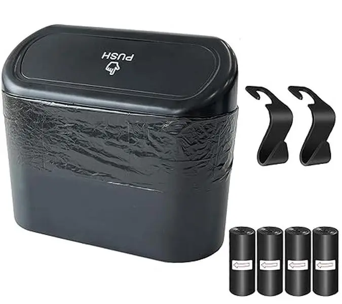 Car Trash Can Bin with Lid, Trash Bags and Car Hooks. Mini Car Garbage Can, Dustbin Can Organizer Storage for Front Back Seat Accessories for Car Office Home