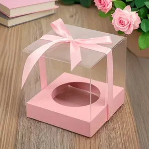 2/6pc Foldable Transparent Plastic Cake Gift Box, with Ribbon and Lining, Durable PVC Material, Perfect for Christmas, Valentine's Day, Weddings