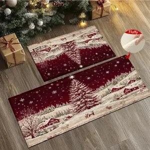1pc Christmas tree and snowflake-patterned anti-slip doormat, super fiber anti-slip doormat, suitable for festive party decoration, kitchen, bathroom, dining room, bedroom, can be given as a Christmas gift
