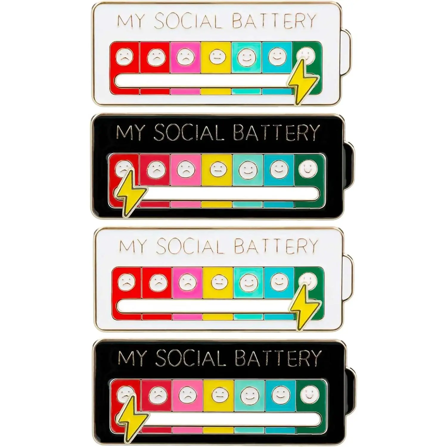 4PCS Social Battery Pin,My Social Battery Slider Pin,Funny Interactive Brooch Enamel Pins,Cute Mood Pins 7 Days a Week for Backpacks Clothing Hat Bags Scarves