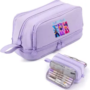 Double Layer Dual Window Pencil Case, Simple Color Stationery Box for Students, Multi-Functional Storage Bag, Customizable