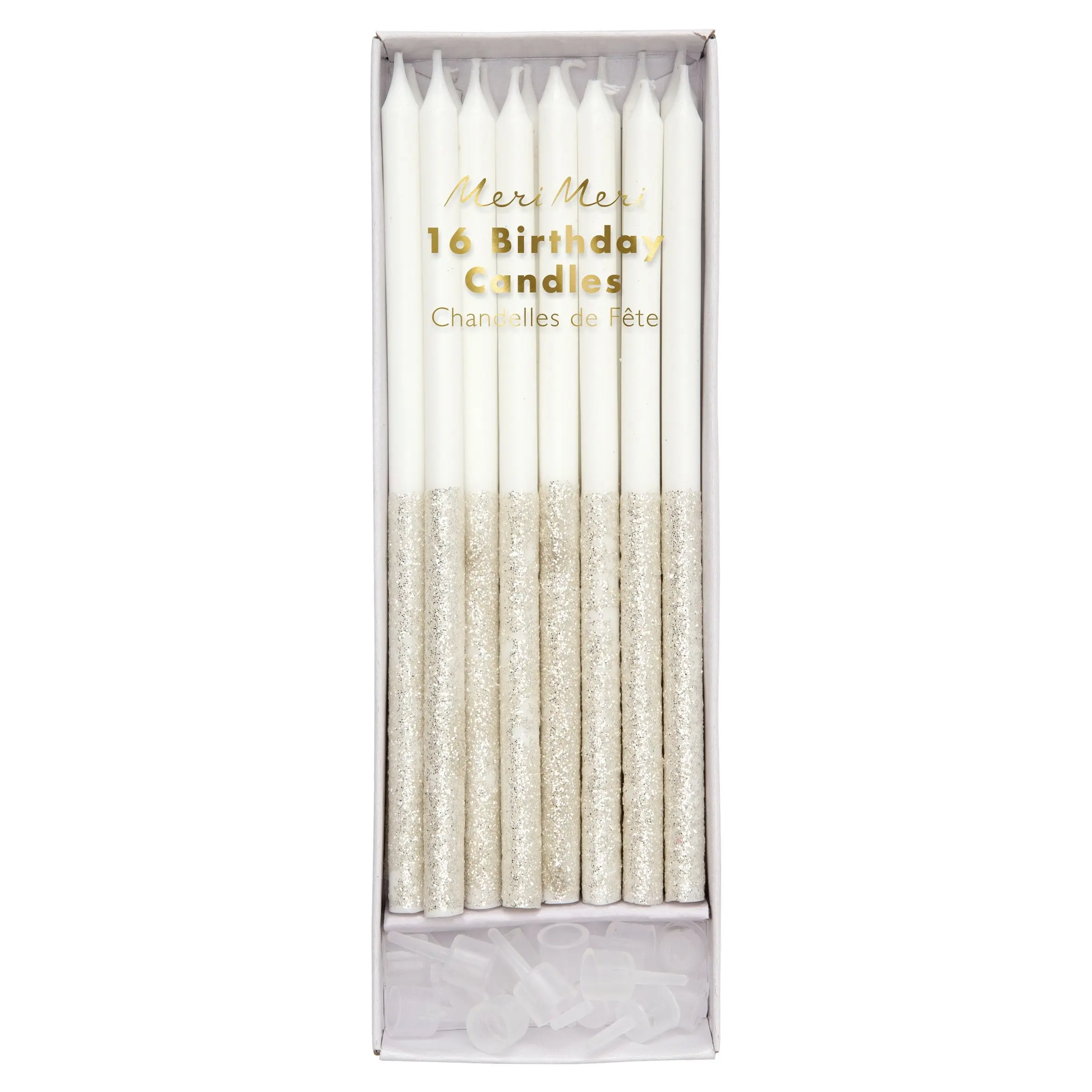 Silver Glitter Dipped Candles (x 16)