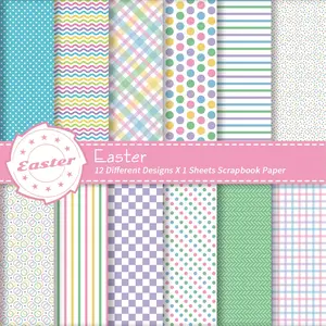 12pcs Pastel Easter Themed Scrapbook Paper - Different Designs, Plaid, Lines, Dot & Patterns Design, Decorative Craft Paper for Crafting, DIY Crafts, Journaling, Origami, Card Making & Party Decorations, Scrapbooking Supplies