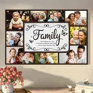2D Flat, 2D Flat, Wall Decor, 1pc Personalized Family Photo Collage on Framed Canvas, Custom Picture Frame with Your Own Photos And Text, Wrapped Wood Frame Wall Art Suitable for Home, Christmas , Fathers's Day, Football Star, Independence Day, Juneteenth