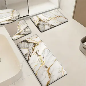 [Bathroom Mat Set] Gold flannel Bathroom Rug Set 4 Piece, Non-Slip Water Absorbent Bath Mats, U-Shaped Toilet Mat, Washable Shower Floor Mats for Vanity & Bathtub