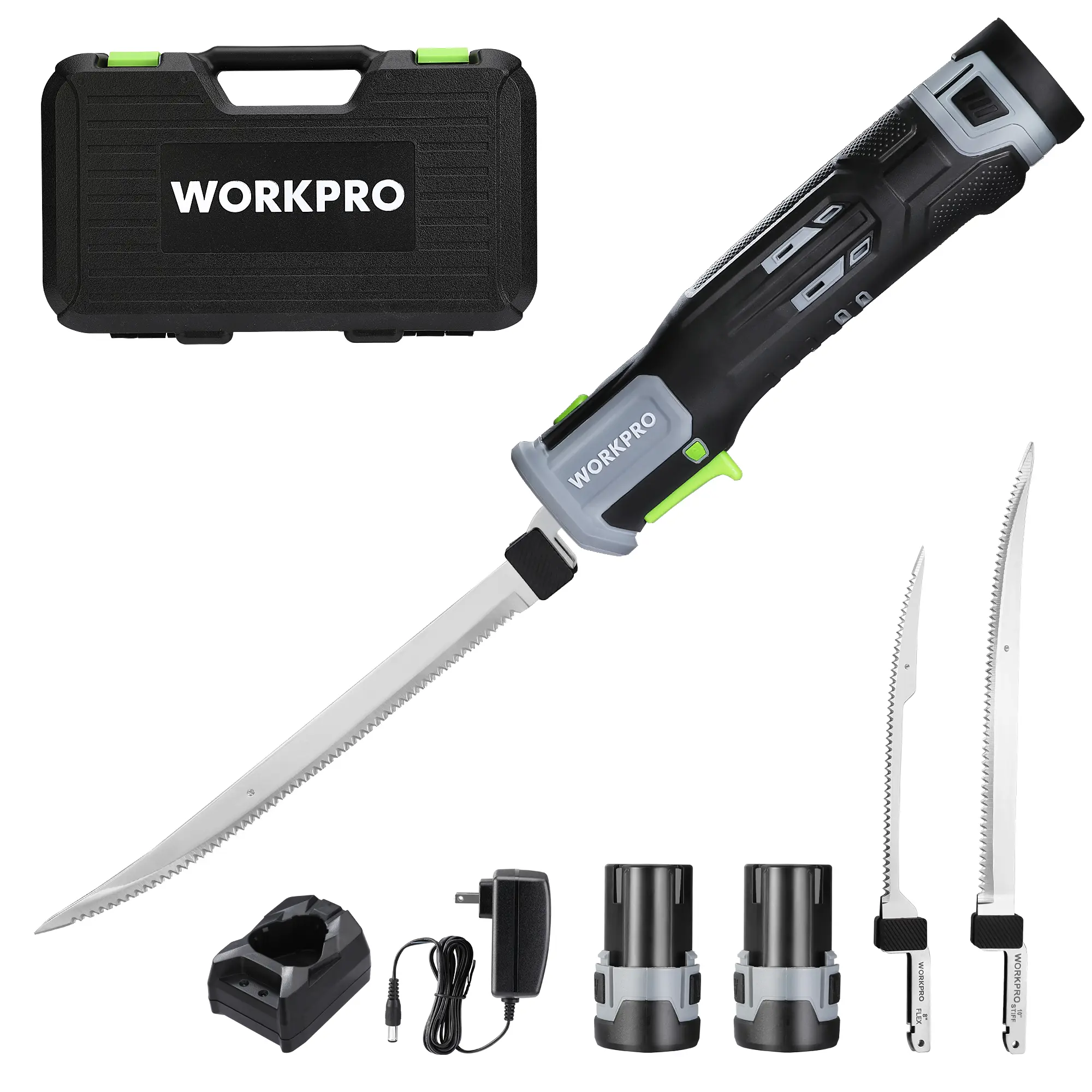#summersale WORKPRO 12V Cordless Electric Fillet Knife with 8"& 10"Razor-Sharp Blades, Cordless Fillet Knife with Non-slip Grip Handle and Safety Lock, 2 Rechargeable Battery Packs, 1 Quick Battery Charger, and 1 Storage Carry Case for Fishing