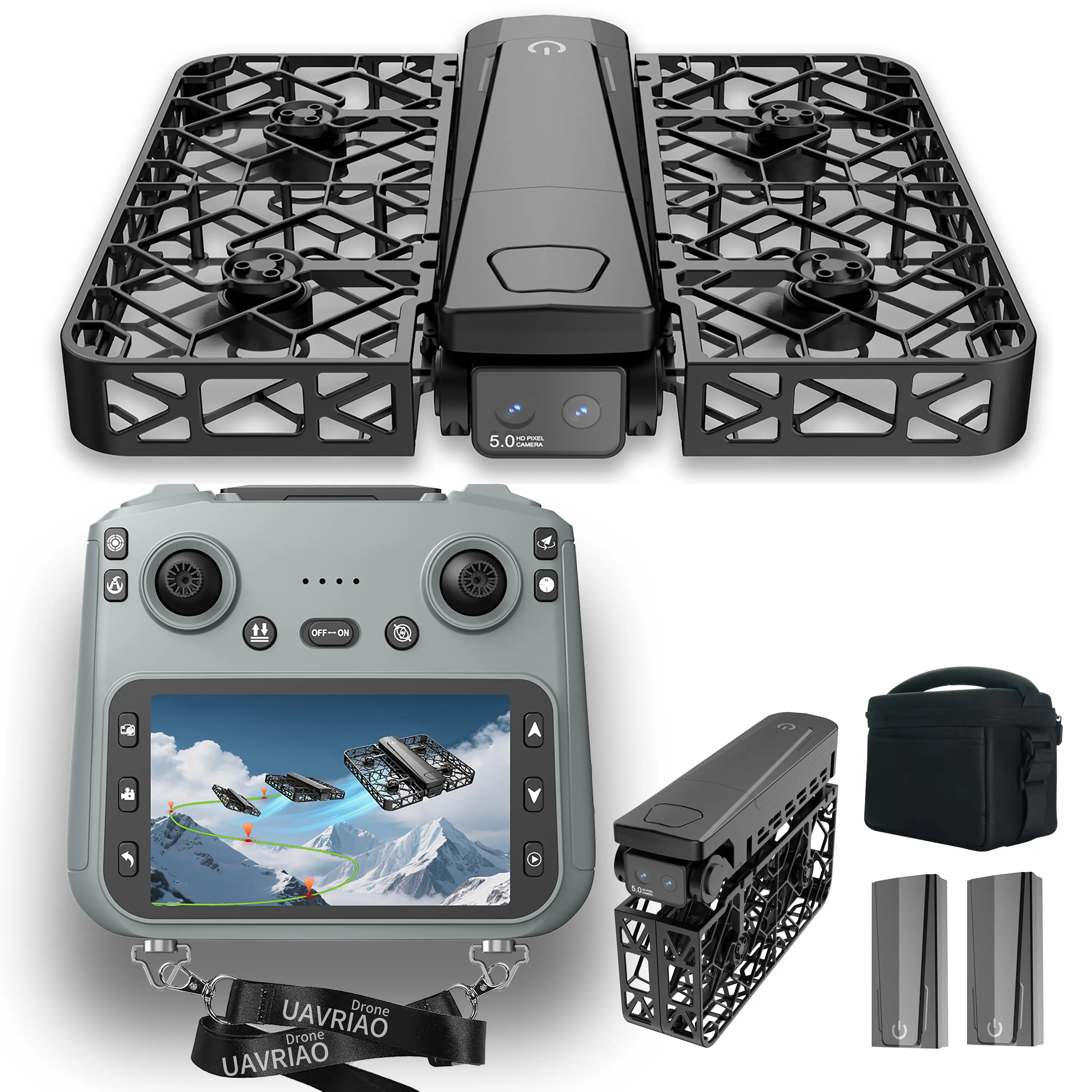 UAVRIAO Foldable Pocket Mini Dual Camera Drone - 2K 50x Zoom, 360° Protection, Auto-Follow, Gesture Control, Smart Flight, 1-Touch Takeoff, Durable Portable for Novice (Toys & Hobbies RC Airplanes)