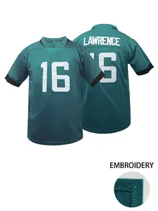 Boyfriend Style Men's Embroidery American Football Jersey Jacksonville #16 Green Casual Short Sleeve V-Neck T-Shirts Party Sports Top