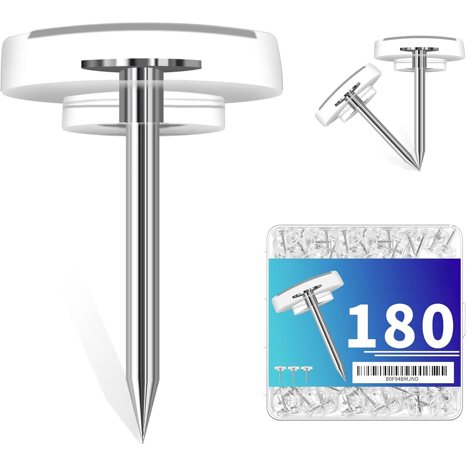 180-Pack Clear Thumb Tacks - Heavy Duty Push Pins for Bulletin Board, Office, School & Wall Decor -  Steel Point Tacks with Durable Plastic Flat Heads - Includes Storage Box (Transparent)