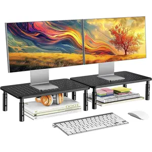 Height Adjustable Computer Monitor Stand for Desk, Monitor Riser for 2 Monitors, Desktop Laptop Stand, 2 Pack, Black