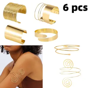 6 pcs women's gold armband bracelet with adjustable metal armband, suitable for dances, parties, bars, beaches, weddings