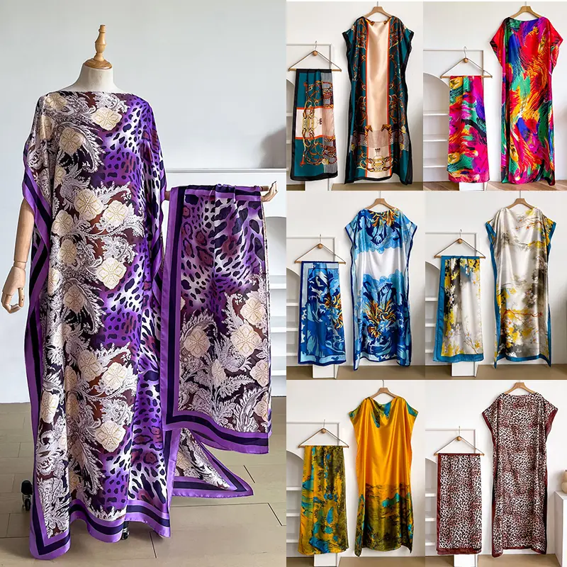 Women's 2-Piece Boho Floral Print Dress & Khimar Set - Soft Casual Gown with Loose-Fit Long Skirt, Short Sleeves, Shawl, Elegance, All-Season Daily Sport & Outdoor Wear, Woman 2 Piece Set