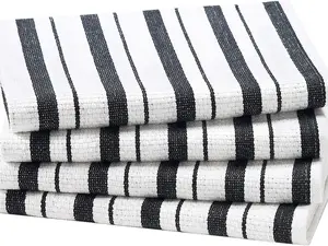 Cotton Craft Oversized Kitchen Towels 4 Pack 100% Cotton Basketweave Tea Dish Towels Absorbent Reusable Low Lint Quick Dry Cooking Drying Restaurant Bar Cleaning Cloth Napkin 20x30 Black Stripe