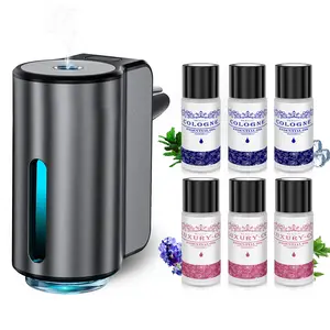 Car Air Fresheners Diffuser & 6bottles Natural Essential Oils Scent Perfume, Smart Car Air Freshener, Humidifier Function, Rechargeable Car Aroma Diffuser with Three Adjustable Scent Levels, Car Interior Accessories Gifts