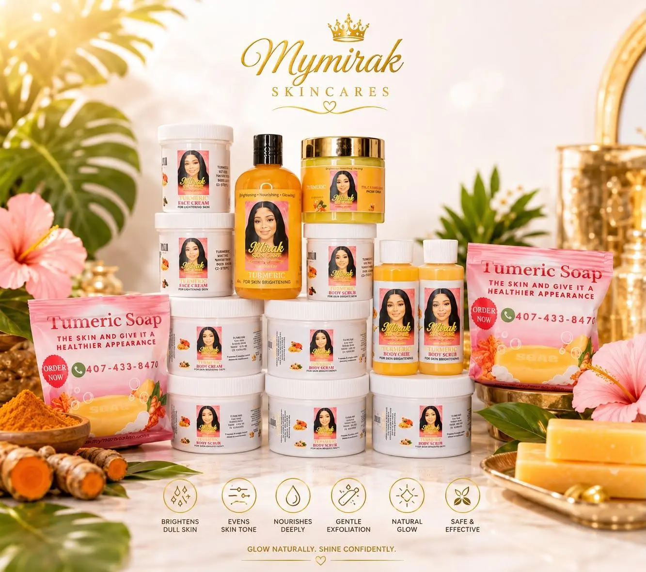 Mirak Grimèl  Big Set of 15 Pcs Turmeric,5 Body Cream ,3 Face ,2 Body Oil,1 Face & Body Scrub,1 Gel Shower Polish and 3 Bar Soap