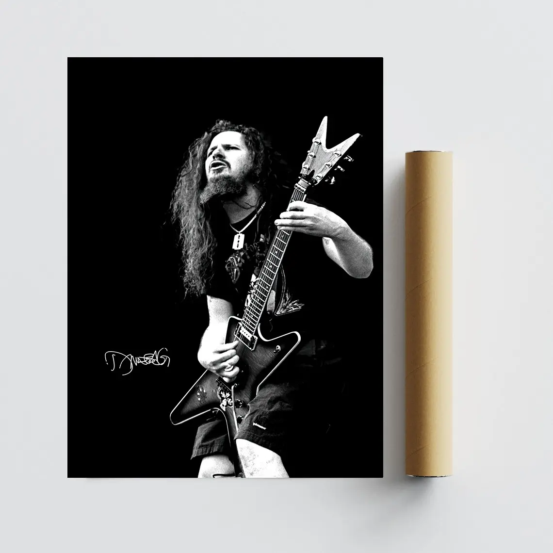 [No Frame] Dimebag Darrell Poster with signature - Pantera Art Print - Heavy Metal Music Wall - Black White Artwork Printed - Electric Guitarist