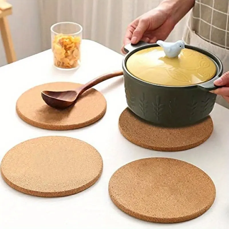4/8pcs Round Cork Coaster Natural Edging Cork Pot Holder, Hot Pads for Table and Countertop, Home, Kitchen Supplies, Kitchen Coasters, Wooden Coasters