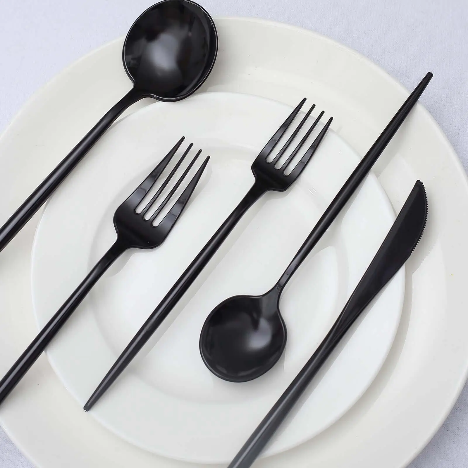 50-Pack Black Plastic Cutlery Set - Premium Heavy-Duty Disposable Forks, Spoons, Knives, Casual Party Disposable Tableware for Events