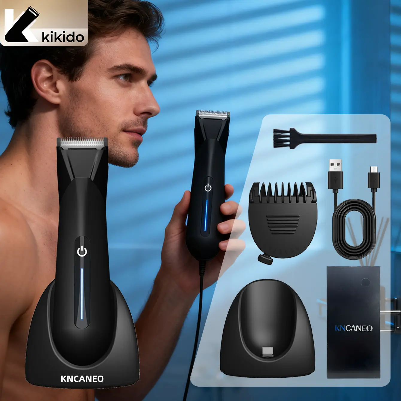 KIKIDO Men's Electric Hair Clippers Kit - Rechargeable Cordless Full Body Trimmer, Professional Grooming Tool with Charging Dock for Home, Travel Use
