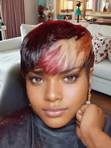 Multi-color Straight Human Hair Wig for Women Pixie Cut Wig Halloween Wig Full Machine Made Wig 150% Density 6 Inch Silky Straight Wigs