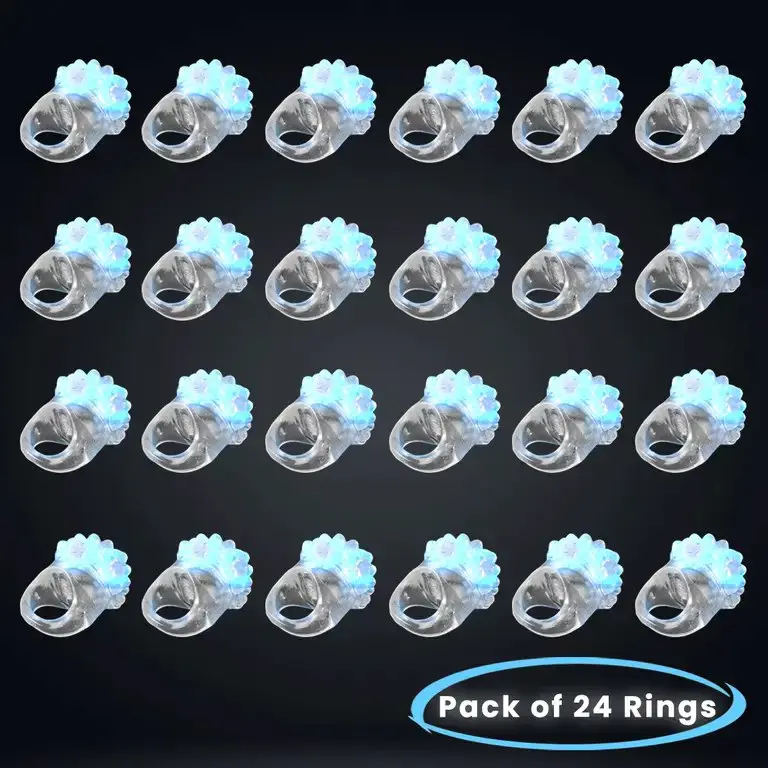 LED Light Up Jelly Flashing Bumpy Rings - Pack of 24