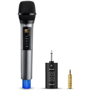 Wireless Microphone, Uhf Metal Dynamic Handheld Karaoke Mic, Rechargeable Receiver (Work 6hs),160ft Range, for Karaoke, Singing, Stage, Wedding, Speech, Karaoke Machine, Speaker, Amplifier, Mixer Treble Echo