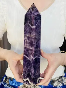 1PC Stunning Dream Amethyst Tower Quartz Crystal Obelisk Wand, Chevron Amethyst Tower Amethyst Point, Loose Gemstones, Boho Style, Perfect Home Decorative Art, Unique Easter Valentine's Day Gift，The Ideal Choice for Crystal Enthusiasts, Natural Crystals