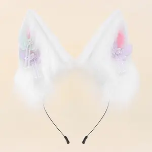 Plush animal ears butterfly decorative headband three-dimensional soft cute shape adjustable maid style cross-dressing headdress suitable for parties and home dances