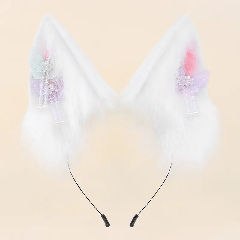 Plush animal ears butterfly decorative headband three-dimensional soft cute shape adjustable maid style cross-dressing headdress suitable for parties and home dances