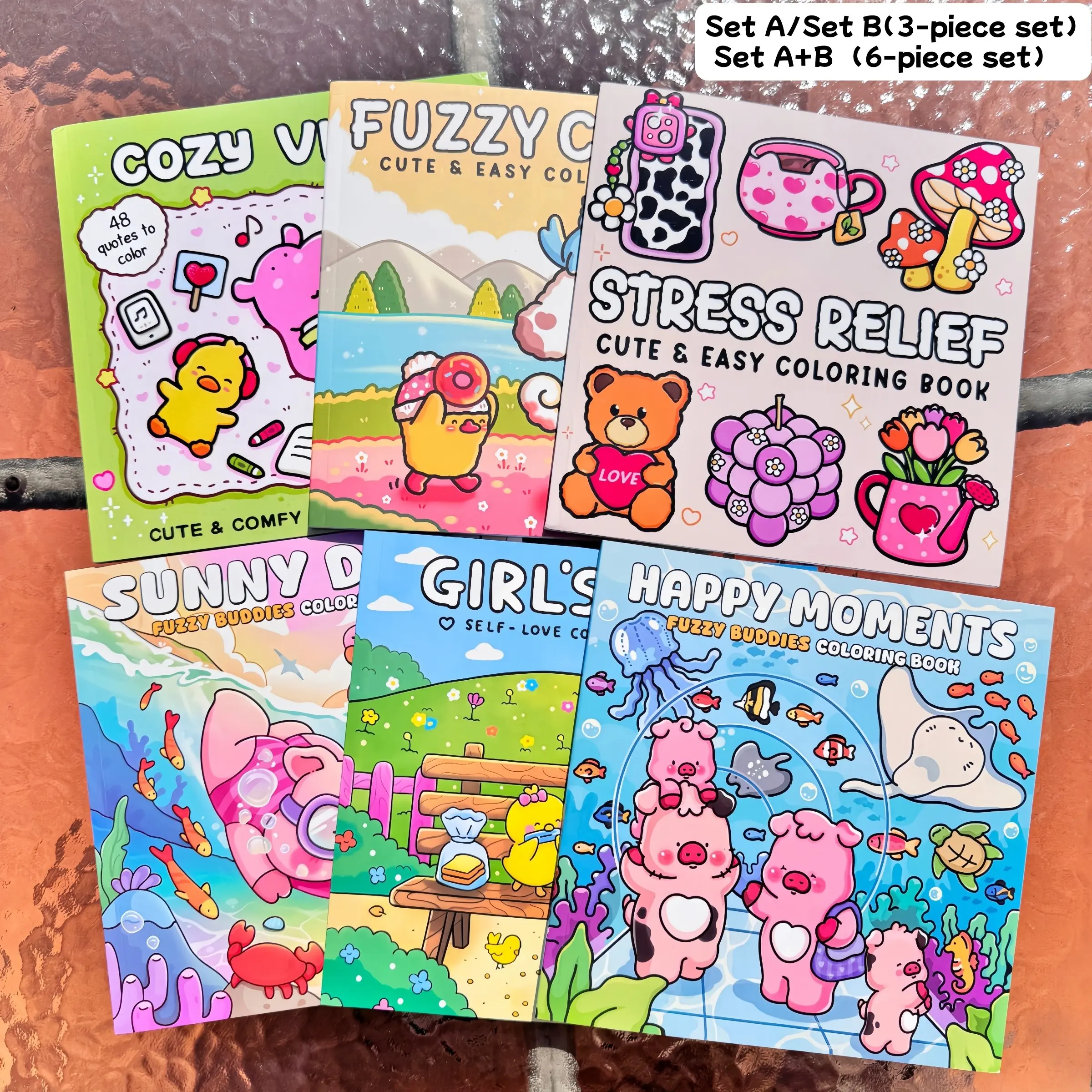 3/6 Piece Cute Theme Fuzzy Buddies Coloring Book Set, Cozy Craft Bundle, Cute Colouring Book, Stress Relief Coloring Books, Kids Art Supplies, Daily Drawing, Travel Entertainment, Bedtime Activity