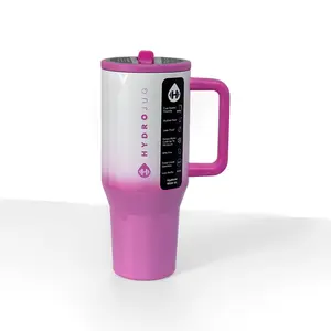 HydroJug Traveler - 32 oz Ombre Pink Water Bottle with Handle & Flip Straw - Fits in Cup Holder, Leak Resistant Tumbler-Reusable Insulated Stainless Steel & Rubber Base - Gifts for Women & Men