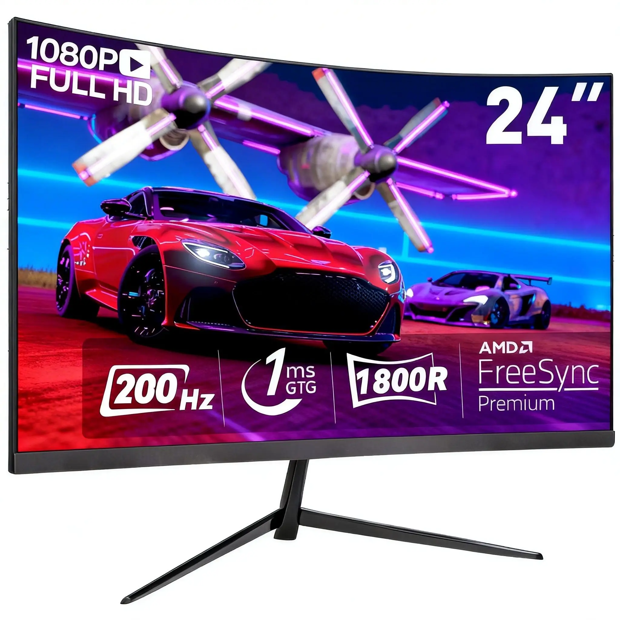 24" Curved Gaming Monitor 200Hz FHD 1ms, Ultra-Slim, Speakers, Low Latency Eye Protection, VESA, Great for Esports, Streaming and Smooth FPS Gameplay Ips Screen